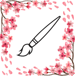 Paint brush and cherry blossoms