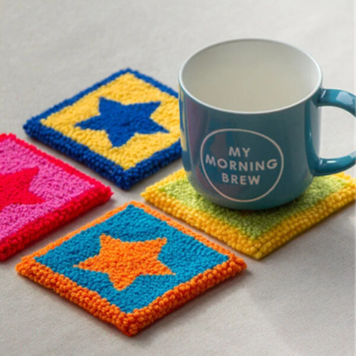 Mug on punch needle coaster 