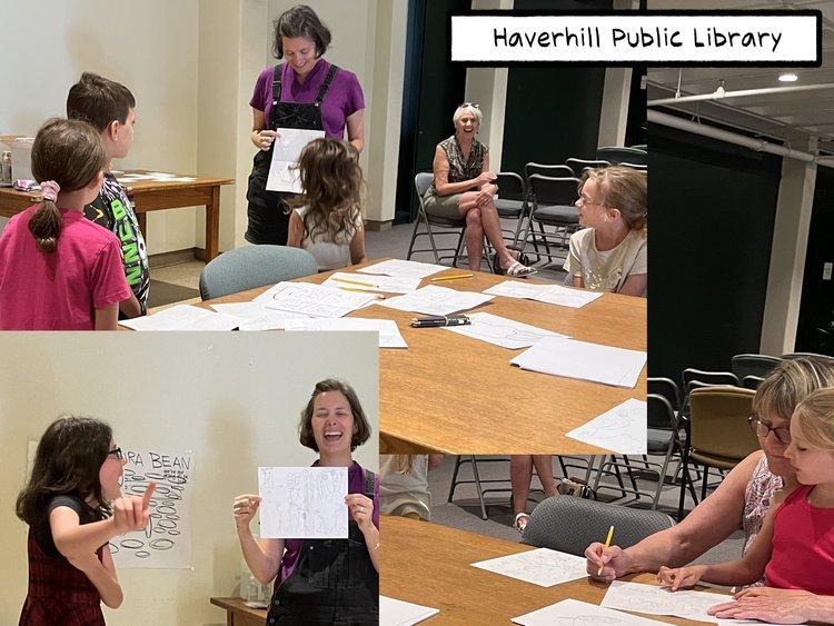 a cartoon workshop with Cara Bean and children