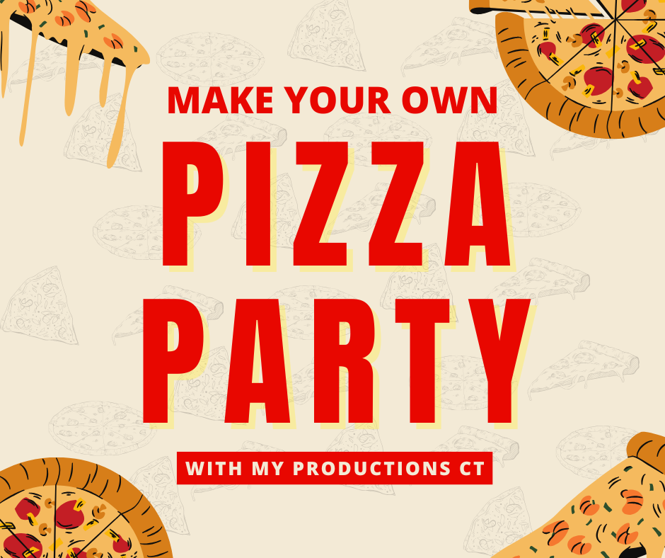 make your own pizza party with pizzas in the corners