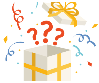 an open gift box with question marks rising from the box